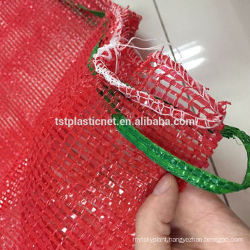 red pp mesh bags for 30kg onion, size 50*80cm, top with drawstring